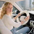 Steering Wheel Cover, Fluffy Car Wheel Covers for Women/Girls/Ladies，Soft Wool Fur Steering Wheel Protector, Universal 14 1/2 inches to 15 inches - White