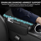 Bling Car Center Console Cover, Leather Car Arm Rest Cover Cushion with 2 Storage Bags, Universal Auto Armrest Protector Storage Box, Bling Accessories Interior for Most Vehicles (Aquamarine)