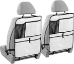 White Car Seat Organizer for Kids Backseat Kick Mat with Adjustable Strap Backseat Protector for Cars Vehicle SUV 1 Pcs