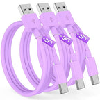 Car CarPlay Cable for iPhone 17, 16, 15 USB C Charger Cord, 3-Pack 3FT USB A to USB C Charging Cable for Apple iPhone 17/17 Pro/Air/16e/16/15 Pro Max/Plus Cord, for iPad Pro/Air,Purple