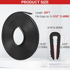 Rubber Edge Trim U Channel, 3/32" Self Adhesive Sheet Metal Edge Guard Protector, EPDM Seal Strip for Car Doors, Steel Plates, Glass, Hatches, Table Corners, Fit 3/32"(2.4mm), 20Ft, Black
