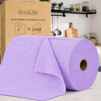 KitchLife Microfiber Cleaning Cloth Roll, 100 Pack - Tear-Away Microfiber Paper Towels, Lint-Free, Reusable, Washable for Kitchen, Car, Dishes, and Sensitive Surfaces (Light Purple)