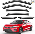 6pcs Outside-Mount Window Rain Guards Fit for 11th Gen Honda Civic Sedan 2022-2026 Full-Size, Extra Durable Window Visors Wind Deflector Dark Smoke Vent Shades Car Tape-on with Thicker