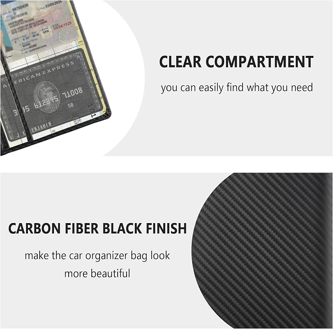 Car Registration and Insurance Holder,PU Leather Car Glove Box Organizer Car Document Holder for ID,Driver's License (Carbon Fiber Black)