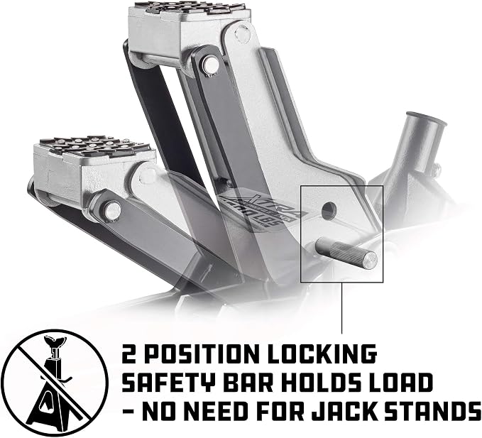 Powerbuilt Xtra Low Profile Floor Vehicle Jack with Safety Bar, Extra Low Car Jack - 2 Ton Load Capacity 620479E, Silver
