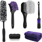 6Pcs Car Wheel & Tire Brush Kit, Professional Wheel Detailing Kit with Scratch-Free Rim Brush, Tire Brushes, Detailing Brush, Microfiber Towel & Tire Shine Applicator Pad, Vibrant Purple