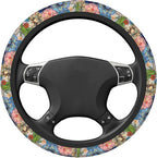 Colorful Boho Floral Bright Blossoms Print Cute Steering Wheel Cover for Women,Car Accessories Interior Decor Universal for SUV Sedan Trucks (15 Inch)