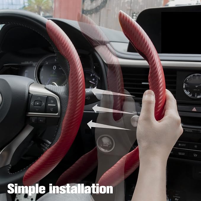 2pcs Carbon Fiber Anti-Skid Steering Wheel Cover, Waterproof & Segmented Butterfly Design, Universal 99% Vehicle Wheel Cover Protector, Car Interior Accessories (Red-2pcs)