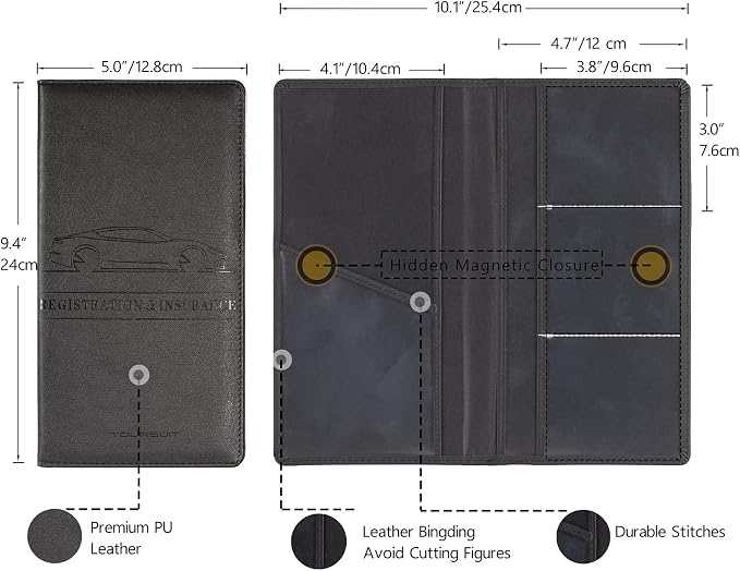 Car Registration and Insurance Card Holder, Vehicle License Document Glove Box Compartment Organizer, Interior Car Accessories for Women Men (Black)