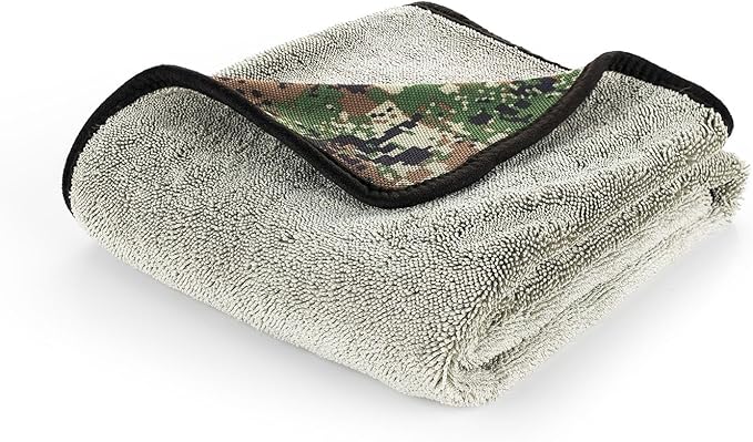 Slim Dryer Towel - Special Edition Digital Woodland Camo - Ultra-Absorbent Korean Microfiber, Suede Edge, Car Drying Towel, 25" x 35" Camo
