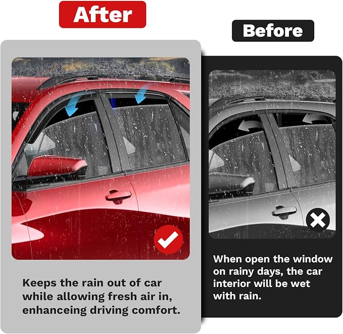 Equinox Rain Guards - Window Visors for Chevrolet/Chevy Equinox 2018-2024, Outside-Mount Tape-On Side Window Wind Deflectors for Equinox Accessories, Vent Visors Shades Rainproof Black 4PCS