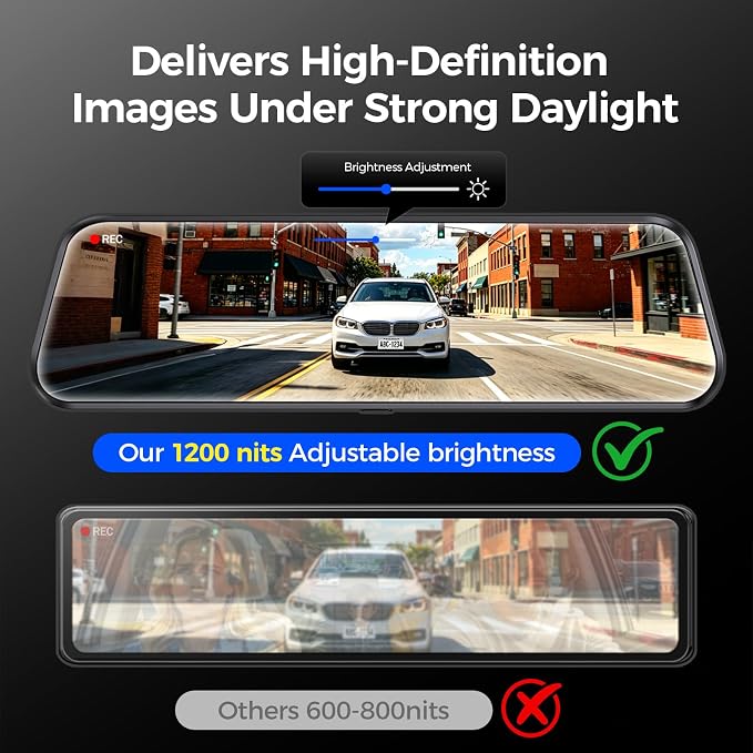 Mirror Dash Cam,Rear View Mirror Camera 10'', 1080P FHD Full Touch Screen Dash Cam Front and RearCam with Night Vision, Streaming Media 170°Wide Angle Parking Assistance Free 32GB Card