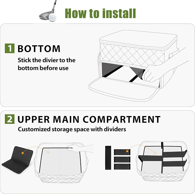 2 Layer Golf Trunk Organizer, Golf Car Storage Organizer with Individual Ventilated Compartment for 2 Pairs Shoes, Golf Car Locker for Balls, Clothes, Tees, Gloves, Accessories (White)