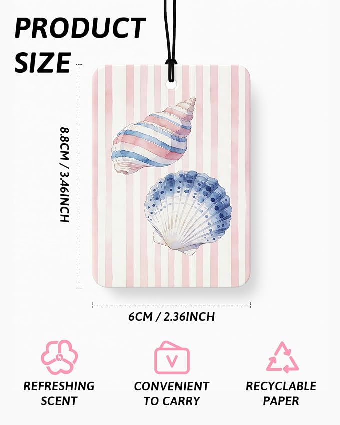 Pink Summer Beach Car Air Freshener 4 Pcs Coconut Scented, Coastal Seaside Palm Tree Car Accessories Mirror Decor for Women, Girly Beachy Hanging Air Freshener for Cars Closet Drawer Books