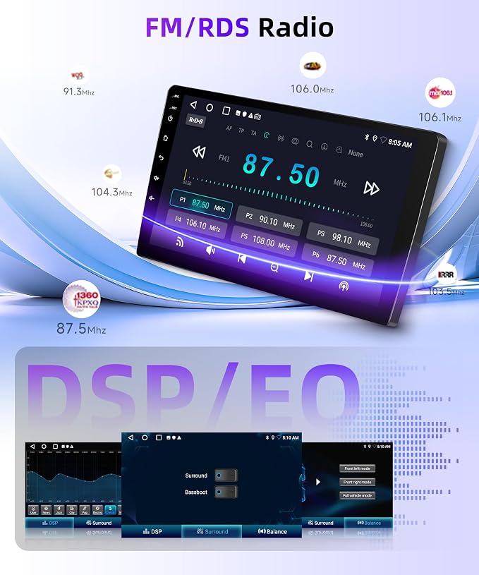 5Ghz WiFi Car Stereo Radio for Toyota Sienna 2011-2014 Support Wireless Carplay Android Auto 9'' HD 1080P Touchscreen with Android 15 GPS Navigation EQ AHD Backup Camera FM/RDS Radio SWC 2G+64G