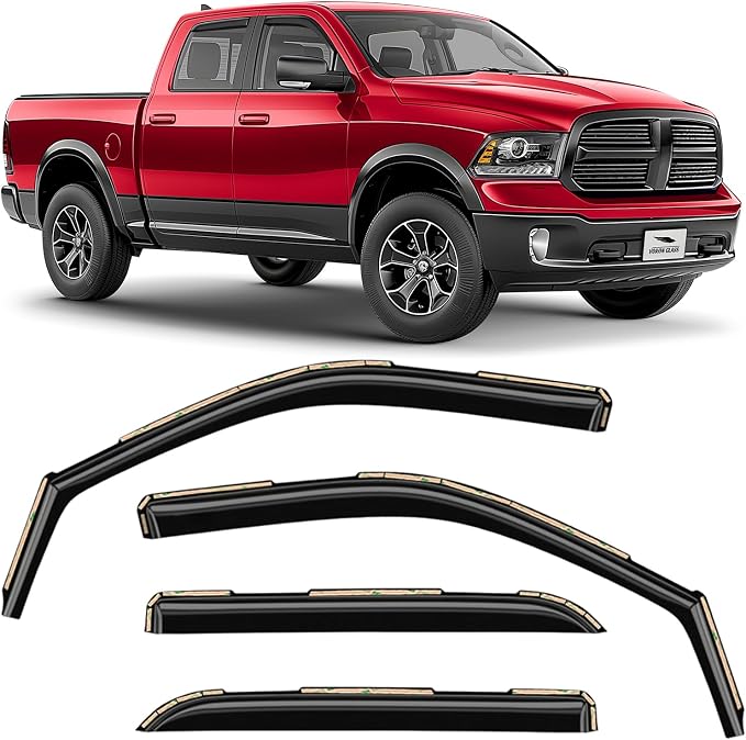 Voron Glass in-Channel Extra Durable Rain Guards for Ram 1500 Classic 2019-2024 Crew Cab, Window Deflectors, Vent Window Visors, 4 Pieces - 201232