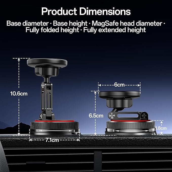 for MagSafe Car Mount [2-Axis Design] Nano Adhesive Gel + Suction Cup Magnetic Phone Holder for Dashboard & Windshield, 360° Adjustable for iPhone 17 16 15 14 13 12 11, Samsung, Carbon Fiber