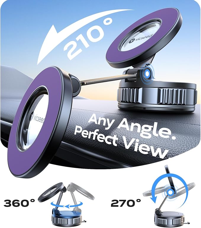 2026 Upgraded Car Phone Holder for Magsafe Car Mount [85 LBS Strongest Suction] Vacuum Magnetic Phone Holders for Your Car 360° Adjustable Car Phone Mount for iPhone 17 Pro Max 16 15 14 Purple