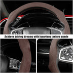 Mandark Car Steering Wheel Cover, Suede Sport Vehicle Steer Wheel Protector Fitting 15 Inch, Non-Slip Comfortable Automotive Interior Decoration Accessories, Universal for Most Cars (Coffee)