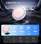 Magnetic Car Charger Mount 15W for iPhone 17-12 Pro Max | N52 Strong Magnets, 360° Rotation, Dashboard & Vent Mount, Compatible with Magnetic Cases, Gift for Women, Pink/Black