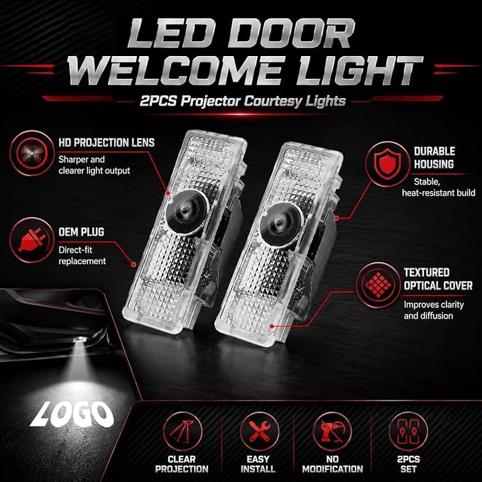 Never Fade HD Door Light Logo Projector Compatible with 1/2/3/4/5/6/7/M/X/Z/GT Series Accessories, 2Pcs 3D LED Ghost Shadow Laser Car Courtesy Step Light Puddle Lamps