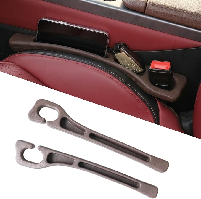 Car Seat Gap Filler 2-Pack, Universal Anti-Drop Organizer Strip with Storage Slot, Car Organizer Between Seat & Console for Cars, SUVs, Trucks (Brown)