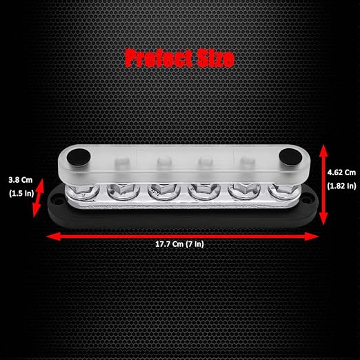 6 x M10 (3/8") Studs Power Distribution Block Bus Bar 12V, 7" HD 300A Marine BusBar Battery Distribution Block W/Cover for Car Boat Solar (Black)
