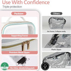 Clear Makeup Bag - TSA Approved Toiletry Bag for Carry-on & Checked Luggage, Water Resistant Car Storage Organizer with Reinforced Seams