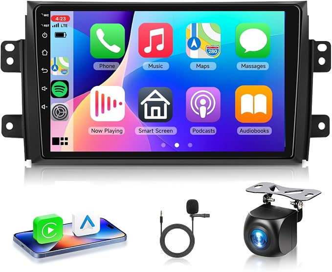5Ghz WiFi Android 15 Car Stereo for Suzuki SX4 2006-2013 with Wireless Carplay Android Auto, 9 Inch Touch Screen Android Radio Support GPS/Bluetooth/FM/SWC/Backup Camera 2G+64G
