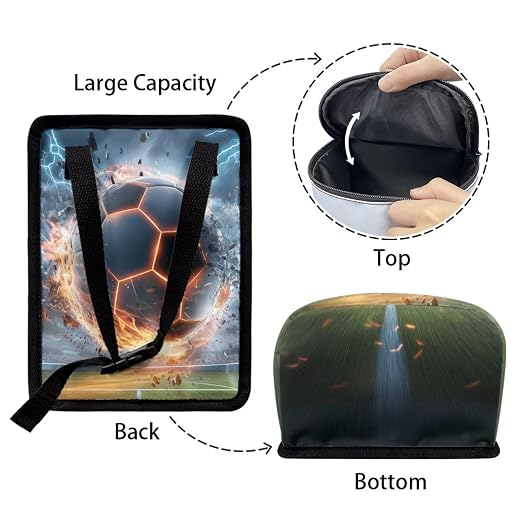 Soccer Ball Lightning Print Car Trash Can with Lid, Leak Proof Auto Trash Bag Hanging Vehicle Garbage Can Multipurpose Storage Container for Back Seat Road Trip