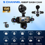 5 Channel Dash Cam 360° View, 1080P Front and Rear Left Right Inside 3.16 Inch Dash Camera for Cars, 12 Lights Night Vision, Motion Detection Camera for Cars