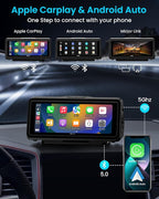 Portable Apple Carplay Screen for Car, Touch Screen with Wireless Android Auto, Car Audio Receivers with Voice Control, Mirror Link, Music Play, GPS Navigation, Built-in Customized Speakers (Black)