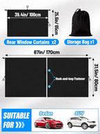 Set of 3 Car Window Shades - 95% Light Blocking Sunshades, 1 Privacy Divider Curtains & 2 Side Window Covers, Wide Sedan SUV Accessories for Kids Baby Travel Camping Nap Sleeping