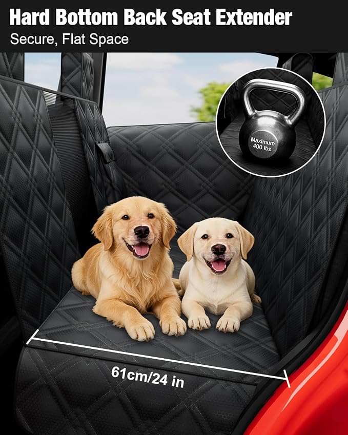 Dog Car Seat Cover for Back Seat Compatible with 2020-2026 Tesla Model Y — Hard Bottom Pet Travel Hammock with Seat Extender, Waterproof Backseat Dog Cover with Door & Headrest Protectors