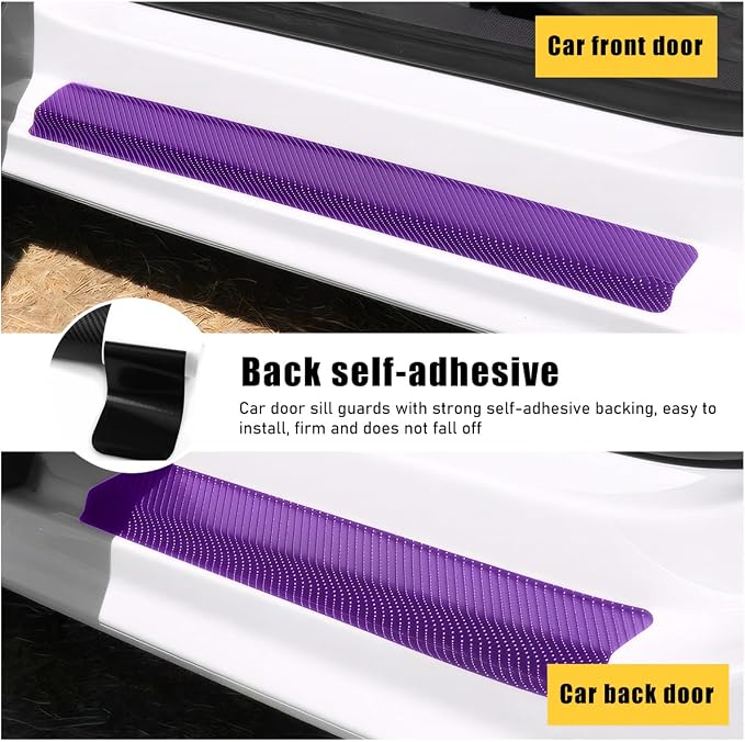 4 PCS Car Door Sill Protectors, Anti Scratch Carbon Fiber Auto Threshold Cover Strips, Decorative Door Entry Edge Scuff Sticker Universal for Most Vehicles, Car Accessories (Purple 3D)