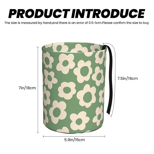 Car Trash Bag Vintage Green Groovy Flowers Waterproof Trash Small Car Can Portable Collapsible Car Garbage Can Hanging for Back Seat Floor or Hanging Headrest Car Decor Road Trip Essentials