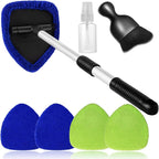 7pcs Windshield Cleaner Tool Car Window Cleaning Wash Kit with 4 Reusable Microfiber Pads 1 Spray Bottle and Extendable Handle Auto Glass Wiper Kit, Blue&Green