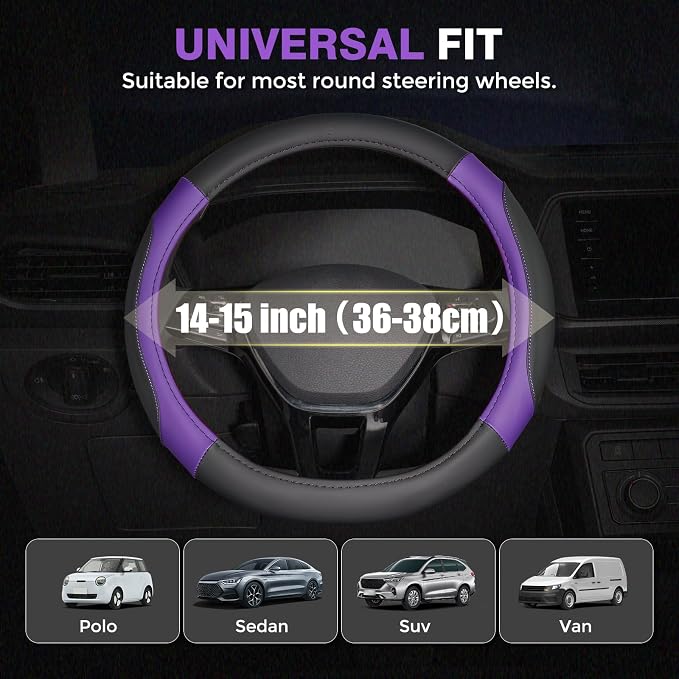 Car Steering Wheel Cover, Microfiber Leather Steering Wheel Covers with Anti-Slip Lining, Breathable Elastic Car Steering Wheel Protector, Universal Standard Size 14-15 inch