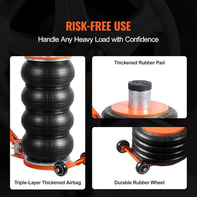 Air Jack, 6 Ton/13000 lbs Quadruple Bag Air Jack, Lift up to 26.5", with Heightened Column & Adjustable Handle, Thick Rubber Pad, 2-5 S Fast Lifting Pneumatic Jack for Car, SUV, Pickup Truck
