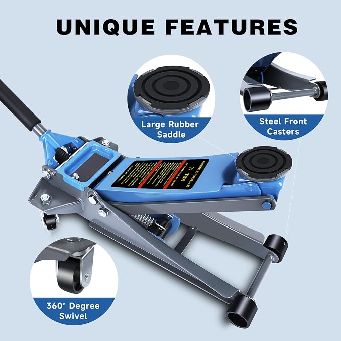 3 Ton（6600lbs） Hydraulic Floor Jack, Lifting Range 2.87"-19.69",Heavy Duty Low Profile Jack with Dual Piston Quick Lift Pump, Heavy Duty Steel Floor Jack for Cars, SUVs and Trucks