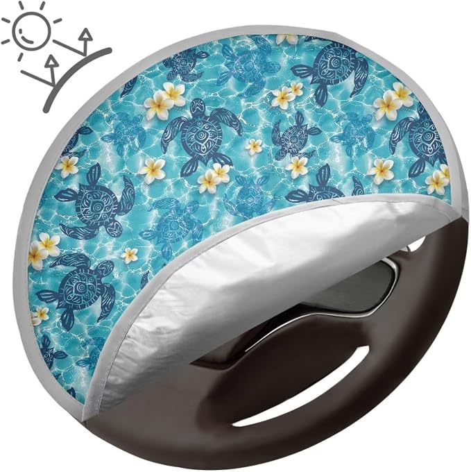 Sea Turtle Flower Steering Wheel Cover Protector for Blocking Sun & Heat Car Steering Wheel Cover Sun Shade Universal Car Accessories for Cars Truck SUV
