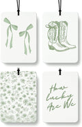 Retro Green Western Car Air Freshener 4 Pcs, Coquette Bow Floral Cowgirl Hanging Air Freshener for Cars Closet Drawer Books, Girly Western Cute Car Accessories Mirror Decor for Women