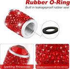 Car Wheel Tire Valve Caps, 4 PCS Bling Tire Valve Caps, Crystal Tire Caps Shinny Rhinestone for Women, Universal Car Dustproof Tire Valve Caps for Cars, Trucks, SUV and Motorcycles (Red)