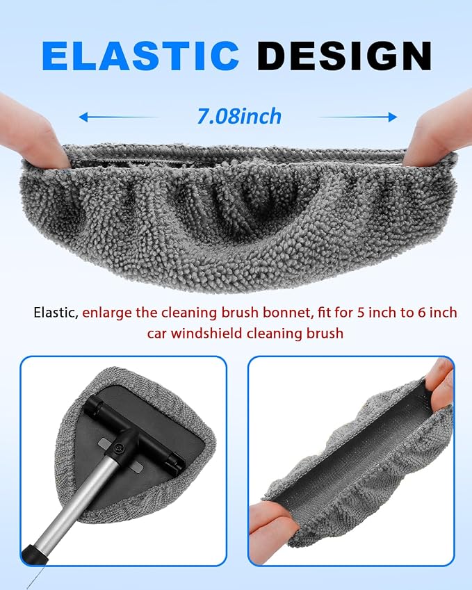 5 Pack Microfiber Windshield Cleaning Pads, Replacement Heads Cover for Windshield Cleaner Tools, Cleaning Tool Bonnets Fits Window Reach Tool, Washable & Reusable Handle Not Included (Grey)
