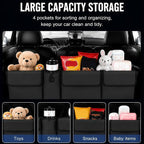 Car Trunk Organizer – Backseat Hanging Large Storage Bag with Adjustable Straps, Waterproof Collapsible Cargo Organizer with 4 Pockets, Space-Saving Trunk Storage for SUV Truck MPV (Black)