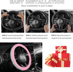 Steering Wheel Cover, Bling Crystal Rhinestones Auto Wheel Protector, Sparkly Cover Universal Fit Diverse 14.5-15 inch Steering Wheel, Interior Decor Car Accessories (White+Pink)
