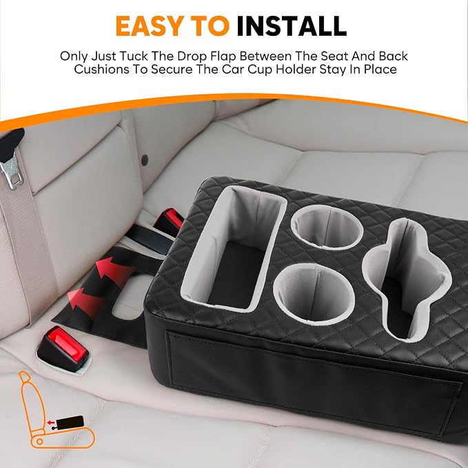 Back Seat Cup Holder for Car, Truck Bed Organizer, Car Truck Boat Organizer, Couch Cup Holder Expander Tray Holds Fit for Coffee Drink Food Snacks Remote with Side Pockets