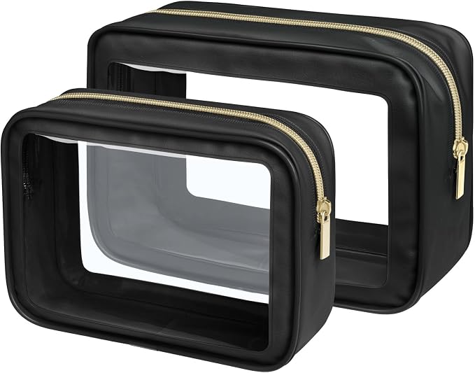 Clear Makeup Bag - TSA Approved Toiletry Bag for Carry-on & Checked Luggage, Water Resistant Car Storage Organizer with Reinforced Seams