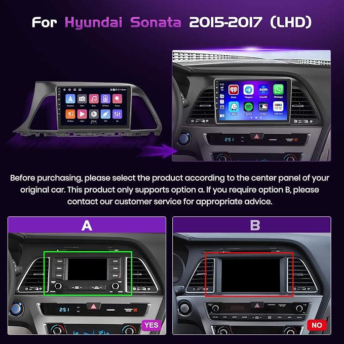 4+64GB Android 15 Car Stereo for Hyundai Sonata 2015-2017 Wireless Carplay Android Auto 9" Touch Screen Car Radio Dash Kit with GPS WiFi Bluetooth SWC DSP EQ Mirror Link Backup Camera