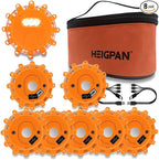 GP908B Emergency Rechargeable LED Road Flares Lights Kit Roadside Warning Car Traffic Safety Beacon Flashing Disc Flare 9 Modes Strobe with Magnetic Base for all vehicles，8 Pack